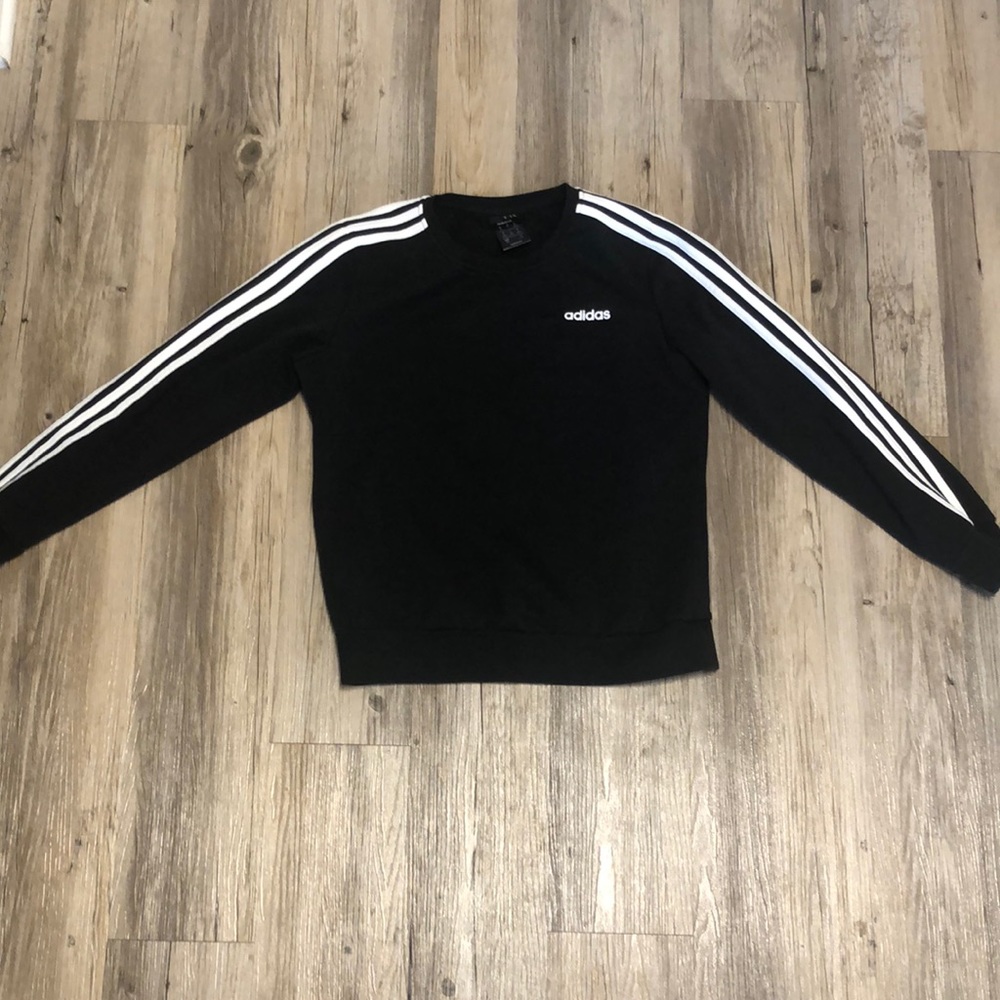 Adidas black white stripe crew neck